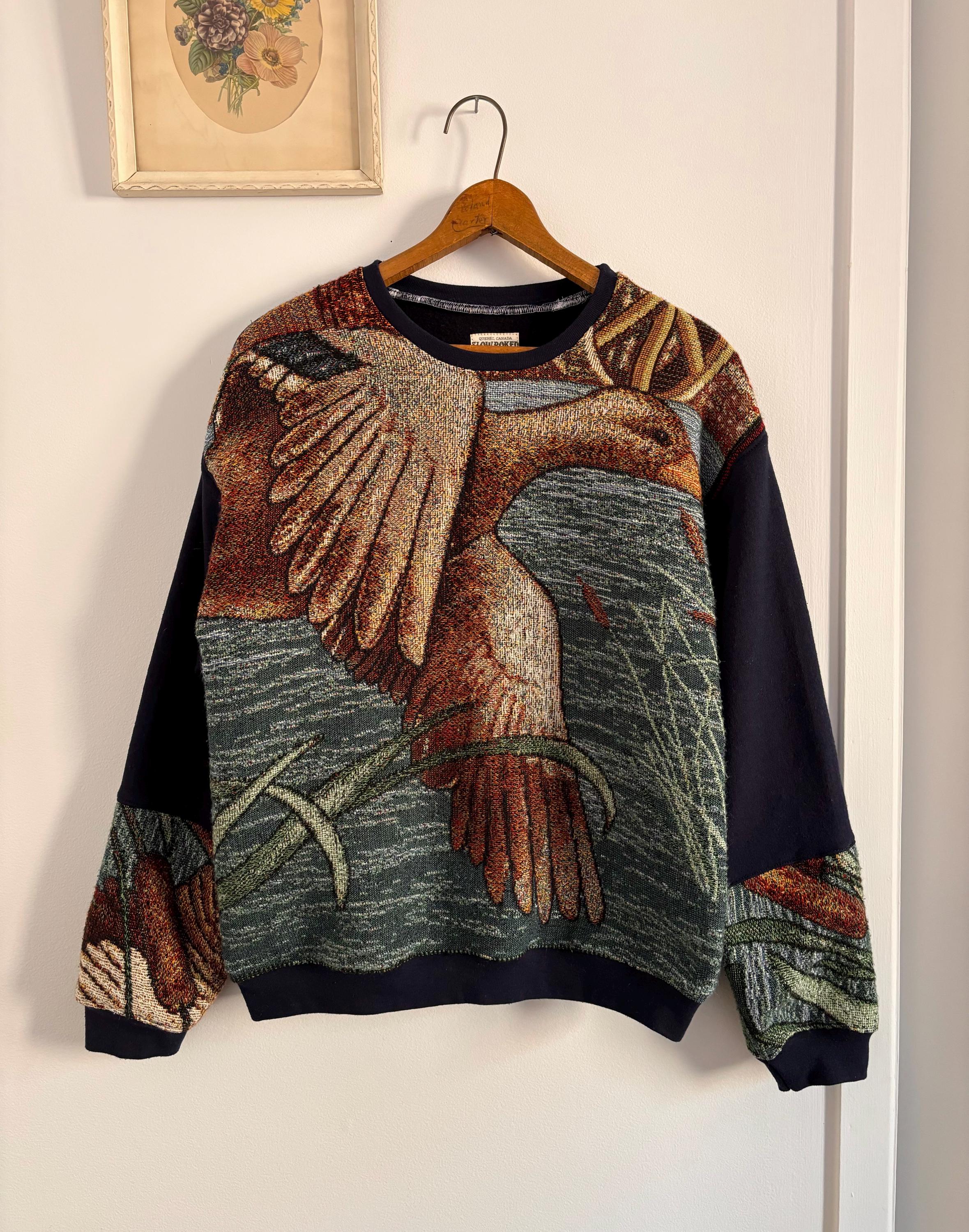 Reworked Tapestry Crewneck | Rework Crewneck Nature Duck | Upcycled Crewneck | Upcycled One Of a Kind Sweater Cabincore Cottagecore Crewneck
