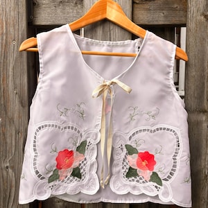 Upcycled Embroidered Vintage Top | Upcycled Tablecloth Top | Tie Front Top | Romantic Vintage Top | Dainty Floral Vintage Top | Reworked Top