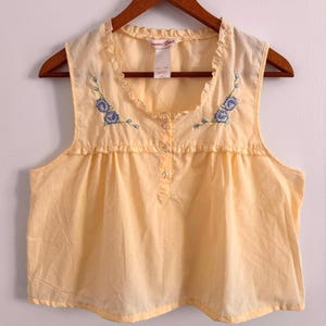 Vintage Reworked Top | Reworked Summer Light Weight Top | Reworked Vintage Night Gown | Cute Vintage Yellow Top with Embroidered Flowers