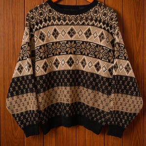 Vintage 1990’s Capricorn Sweater | Warm & Cozy Grandpa Pullover Sweater | Vintage Pattern Longsleeve | Size Medium Vintage Sweater