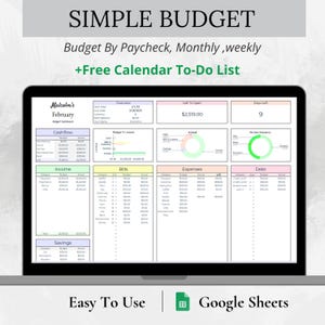 Simple Budget Planner Google Sheets: Weekly, Monthly, Biweekly (Digital Download)