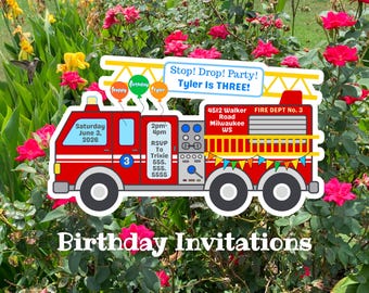Fire Truck Birthday Invitations, Firefighter Party, Adopt A Pet Dalmatian, Boy Birthday, Kids Favors