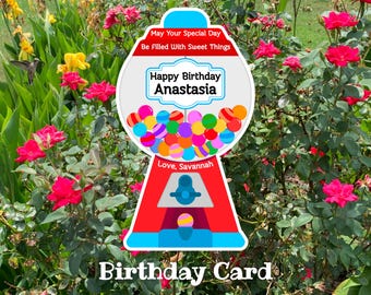 Carte d'anniversaire d'enfant personnalisée, cartes de bonbons, machine à chewing-gum