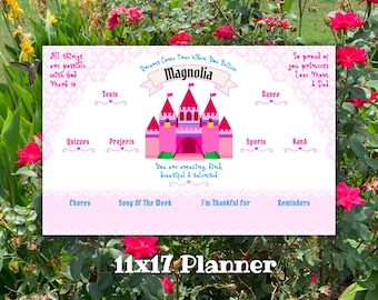 Cadeaux de princesse, Agenda hebdomadaire, Papeterie pour enfants, Château de princesse, Cadeau d'anniversaire de fille, Fournitures scolaires personnalisées