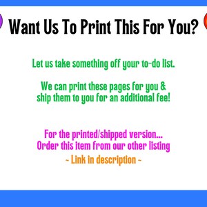 May include: A white background with text that reads "Want Us To Print This For You?" with a pink and orange balloon on either side. The text offers printing and shipping services for an additional fee. The listing includes a link in the description.