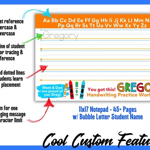 Student Handwriting Practice Notepad, Personalized Name Tracing Pages ...