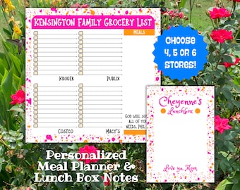 Family Meal Planner, Grocery Shopping List Notepad, Lunch Box Notes, Monogram Market List