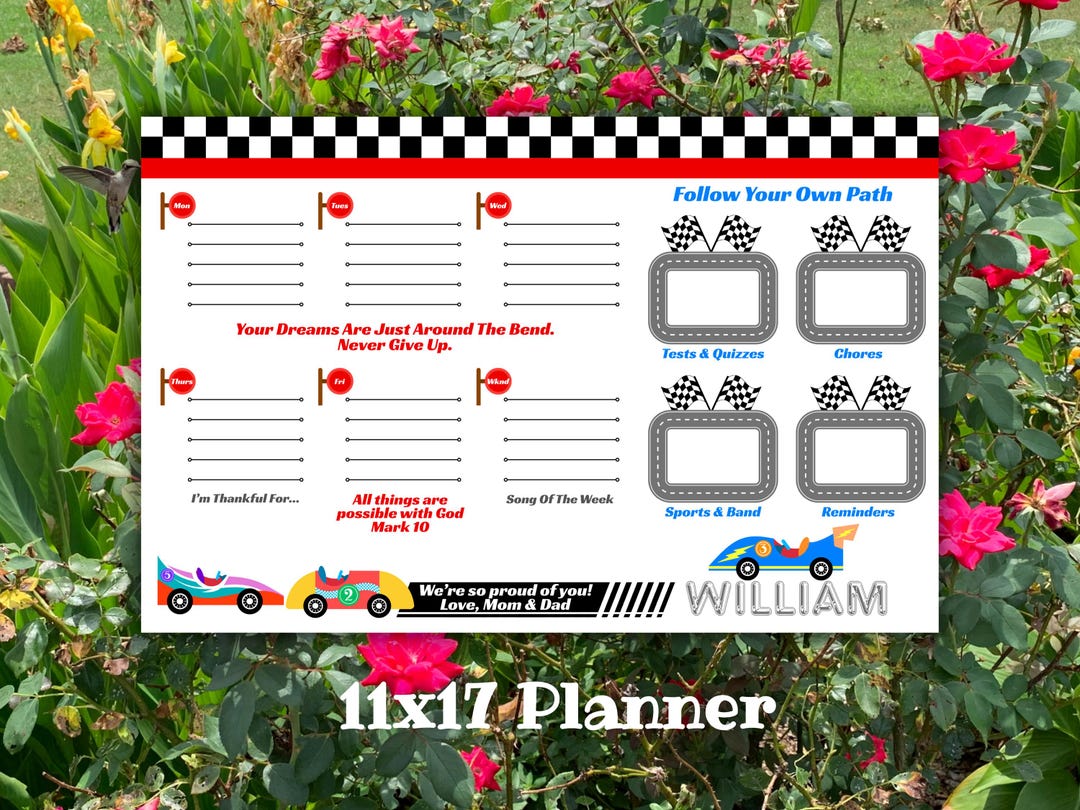 Race Car Planner, Personalized Racing School Planner, Racing Birthday ...