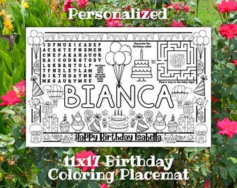 Birthday Coloring Placemat, Printable Party Activity, Classroom Games, Kids Coloring Pages