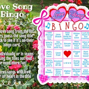 Love Song Bingo, Musical Charades, Bachelorette Games, Galentines Party Favors, Valentines Game image 3