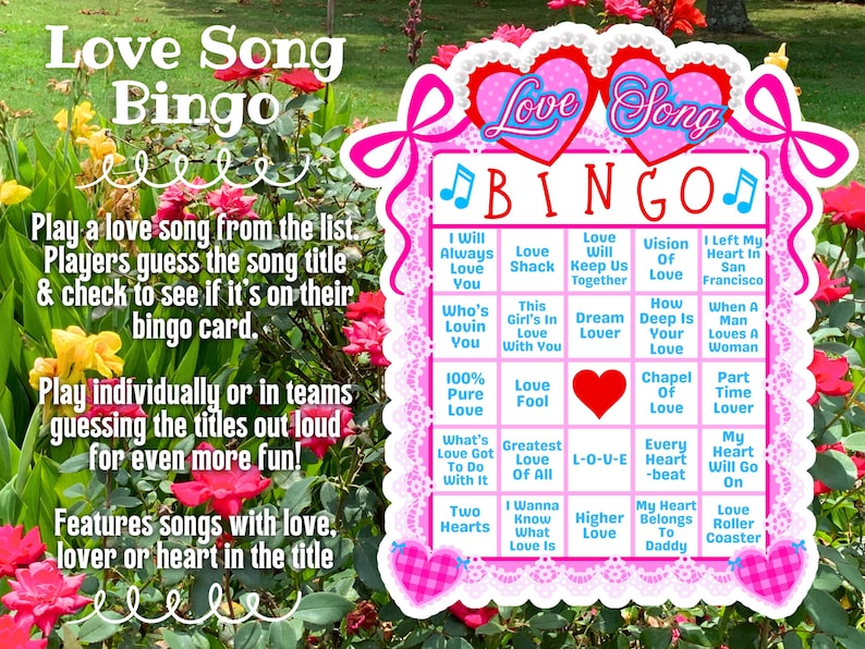 Love Song Bingo, Musical Charades, Bachelorette Games, Galentines Party Favors, Valentines Game image 3