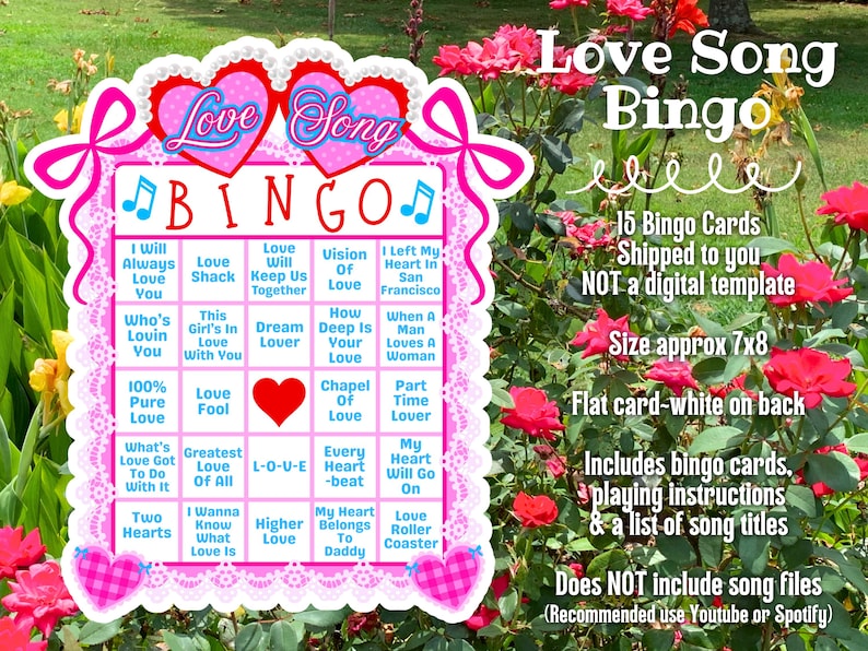Love Song Bingo, Musical Charades, Bachelorette Games, Galentines Party Favors, Valentines Game image 4