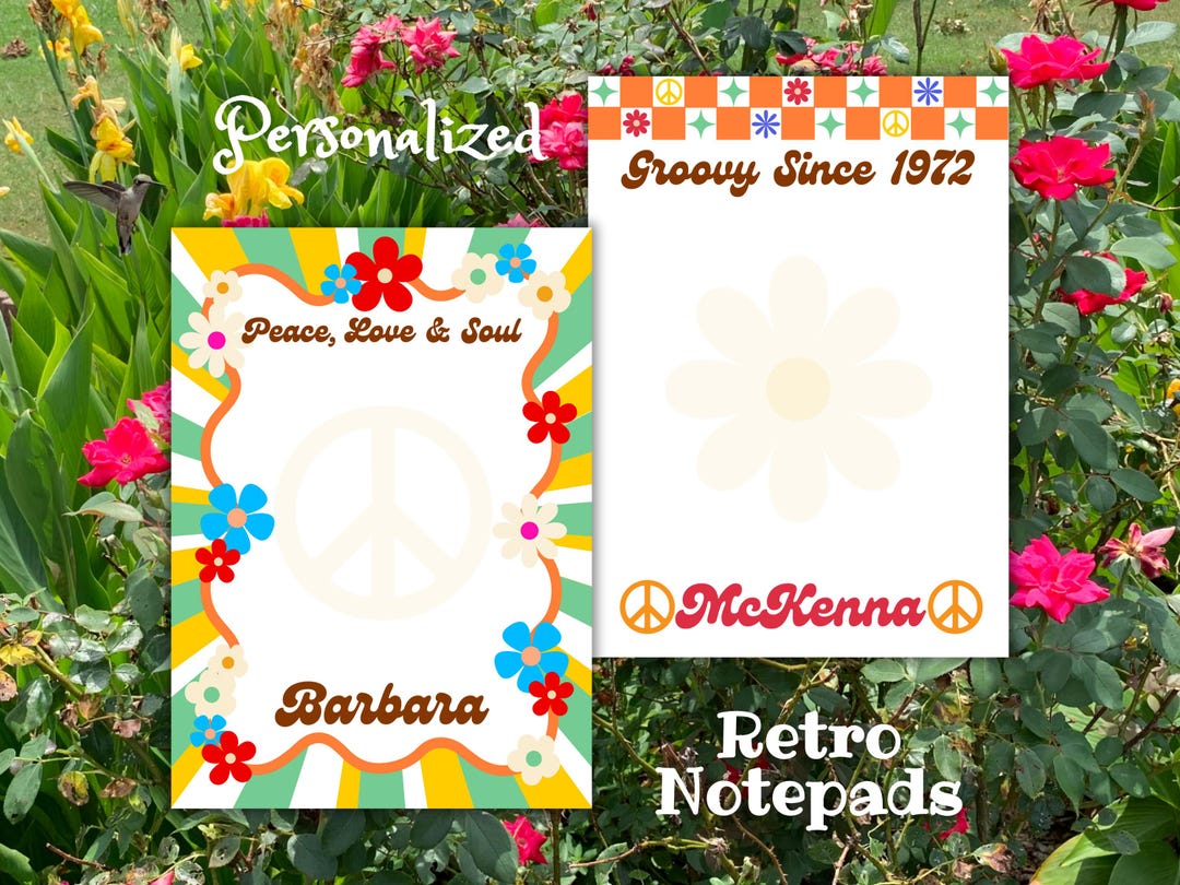 1960s 1970s Retro Notepad, Flower Stationery, Peace Sign Stationery ...