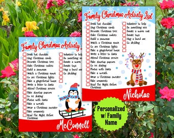 Family Christmas Activity List, Holiday Bucket Lists, Christmas Checklist