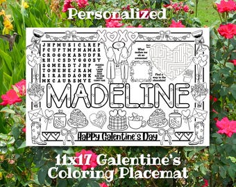 Galentines Party Coloring Pages, Personalized Printable Valentines Coloring Placemat for Women