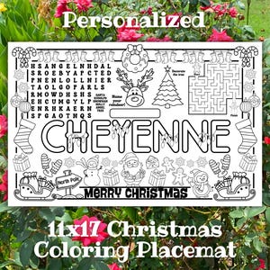 Christmas Coloring Placemat, Personalized Kids Coloring Pages, Holiday Activity For Kids, Christmas Dinner Placemat, Holiday Table Decor