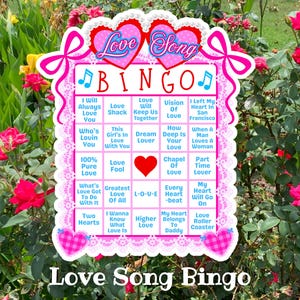Love Song Bingo, Musical Charades, Bachelorette Games, Galentines Party Favors, Valentines Game image 1
