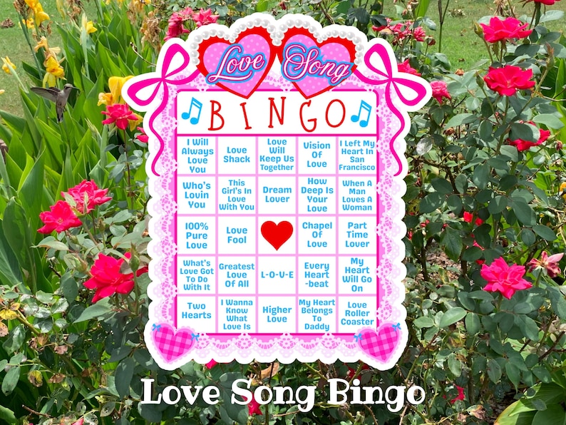 Love Song Bingo, Musical Charades, Bachelorette Games, Galentines Party Favors, Valentines Game image 1