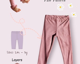 Patrón de costura para leggings para niños, pantalones fáciles de imprimir (PDF)
