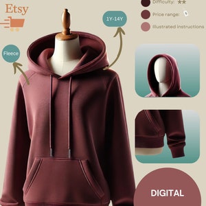 Kid&#39;s Hoodie PDF Sewing Pattern (Age 1-14) | No Zipper Pullover with Kangaroo Pocket | DIY Sewing Project | Instant Download