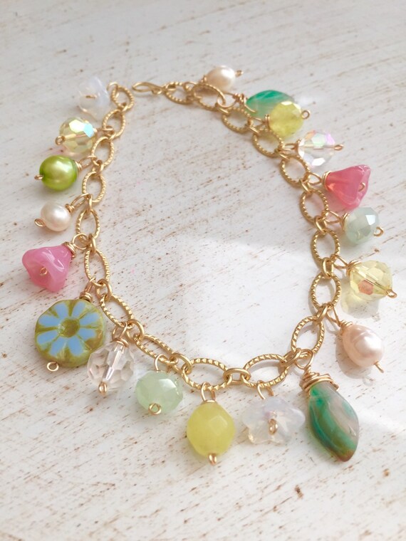 Items similar to Flower Charm Bracelet on Etsy