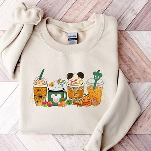 Cute Mickey Mouse Halloween Coffee Tea Shirts, Disney Fall Spooky Season Latte Drink Cup Tee, Pumpkin Epcot Shirt, Disneyland Vacation Trip