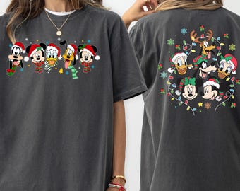 Comfort Colors® 2-Sided Disney Santa Mickey And Friends Group Christmas Lights Shirt,Mickey's Very Merry Christmas Party 2026 Shirt,Xmas Tee