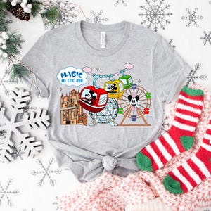 Vintage Mickey and Friends Skyliner Travel The World From Above Walt Shirt, Epcot Disney Washed Tee, Walt Disney World Trip image 2