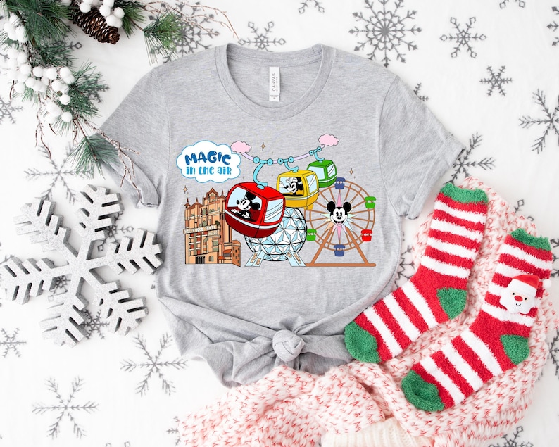 Vintage Mickey and Friends Skyliner Travel The World From Above Walt Shirt, Epcot Disney Washed Tee, Walt Disney World Trip image 2