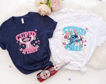 Disneyland Stitch and Angel Valentine Shirt, Stitch Valentine Day Shirt, Her Stitch Shirt, Stitch Lovers Shirt, Stitch and Lilo Couple Tee