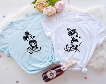 Disney Mickey and Minnie Sketch Shirt, Mickey and Minnie Silhouette Couple Sweatshirt, Disney Family Trip Tee, Disney Family Vacation Hoodie