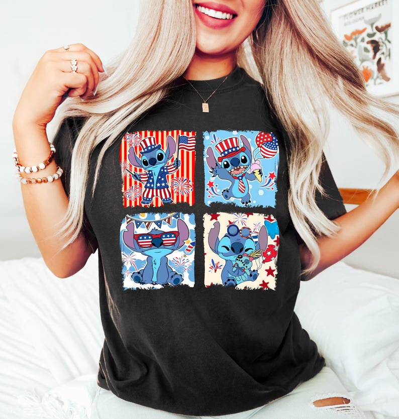 Disney Cute Stitch America 4th of July Shirt, Disney Fourth of July Sweatshirt, Disney Trip Shirt, 4th of July Tee, Independence Day Tee Bild 1
