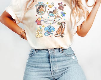 Disney Aladdin Group Characters Shirt, Princess Jasmine Genie Abu Rajah Aladdin Tee, Magic Kingdom, WDW Disneyland Family Trip Matching 2026