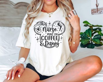 This Nurse Runs On Coffee And Disney Shirt, Nurse Mickey Minnie Ears Sweatshirt, Nurse Disneyland Trip, Mickey Minnie Nursing School Shirt