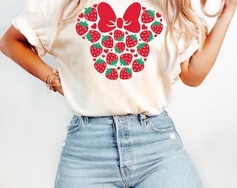 Minnie Strawberry Shirt, Disney Mickey Strawberry Shirt, Disneyland Shirt, Disney Vacation Shirt, Minnie Ear Shirt, Cute Disney Shirt