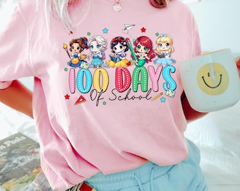 Princess 100 Days Of School Shirt, Disney Princess Teacher School Graphic Tee, Gift for teacher shirt