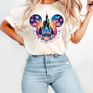 Retro Watercolor Disney Castle shirt, Disney world Disneyland Shirt, Mickey Balloon Tee, Disney Family Vacation Shirt, Magic Kingdom Shirts zdjęcie 2