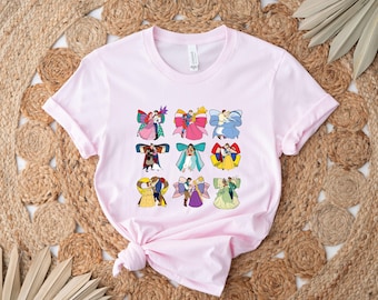 Disney Princess Coquette Bow Watercolor T-shirt, Aurora Ariel Belle Cinderella, Disney Girls Matching Shirt, Disneyland Trip