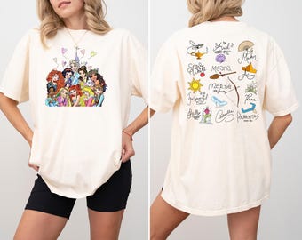Disney Princess Front and Back Shirt, Watercolor Magic Castle Princess T-shirt, Disney Princess Signature Sweatshirt, Disneyland Family Trip