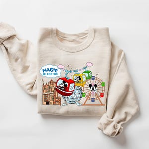 Vintage Mickey and Friends Skyliner Travel The World From Above Walt Shirt, Epcot Disney Washed Tee, Walt Disney World Trip image 1