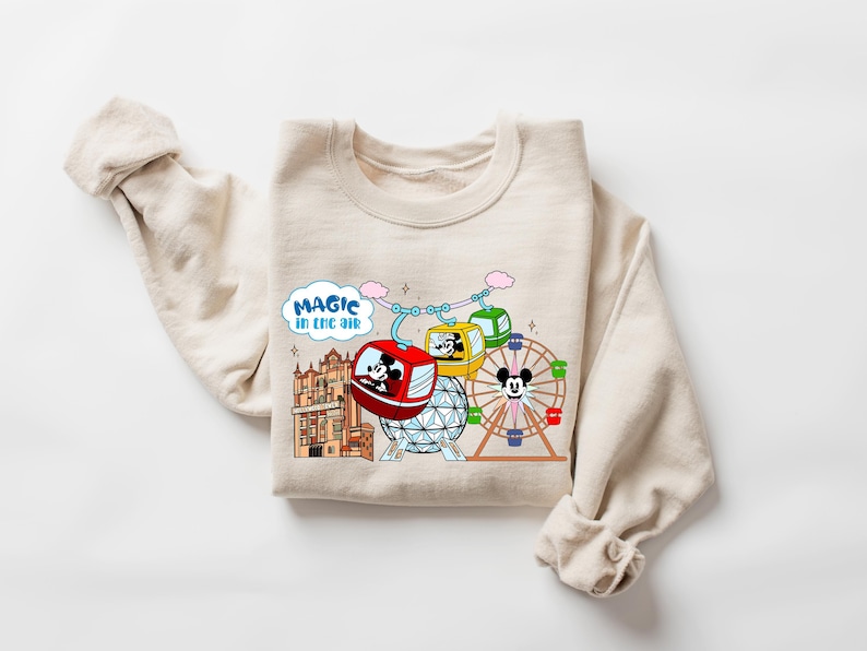 Vintage Mickey and Friends Skyliner Travel The World From Above Walt Shirt, Epcot Disney Washed Tee, Walt Disney World Trip image 1
