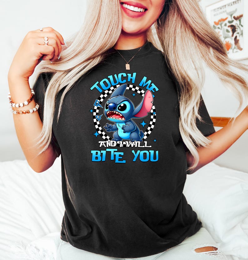 Disney Stitch Touch Me And I Will Bite You Shirt, Cute Stitch Tee, Lilo And Stitch, Disney Movie Shirt, Ohana Means Family Shirt Gift image 4