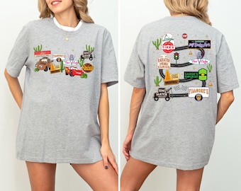 Disney Cars Movie Radiator Springs Road Trip Shirt, Vintage Disney Cars T-Shirt, Cozy Cone Map Of Radiator Springs, Lightning Mcqueen Tee