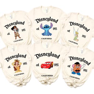 Camiseta retro de Disneyland (1955), con todos los personajes de Disney, de Mickey y sus amigos, a juego, para grupos de Disney, Navidad familiar.