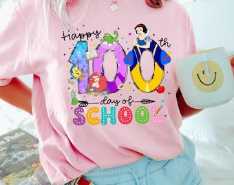 Princess Happy 100 Days Of School Shirt, Disney Princess Teacher School Graphic Tee