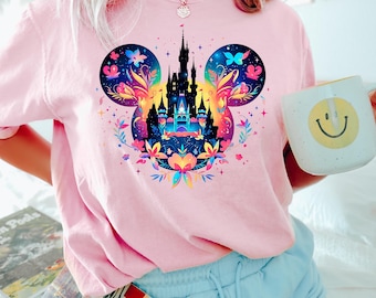 Retro Watercolor Disney Castle shirt, Disney world Disneyland Shirt, Mickey Balloon Tee, Disney Family Vacation Shirt, Magic Kingdom Shirts