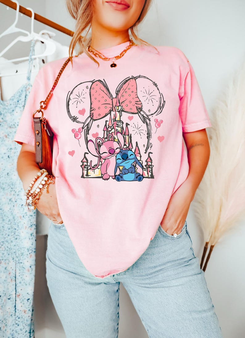 Mickey Ear Stitch and Minnie Bow Angel Couple Shirt, Disney Trip Family Matching Tee, Disney Stitch Shirt, Minnie Bow Angel Girl Tee