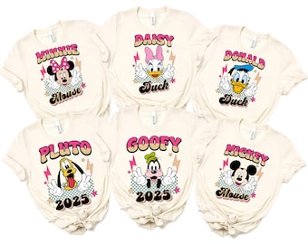 Chemise Mickey et ses amis, t-shirt voyage en famille Disney 2026, chemise florale souris et amis, t-shirt vacances Disneyland, t-shirt assorti groupe Disney