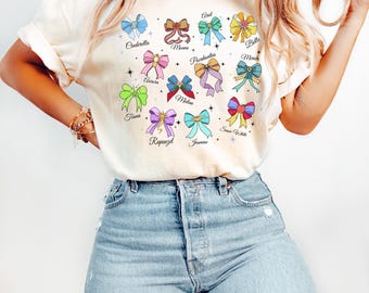 Disney Princess Cute Ribbons And Bows Pastel Colors Logo T-Shirt, Disney Princess Coquette Bow Shirt, Princess Bow Shirt, Disneyland Tee