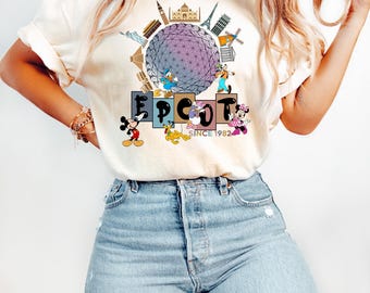 Vintage Mickey and Friends Disney Epcot Shirt, Disney Epcot World Tour 1982, WDW Disneyland Family Vacation 2026, Disney Characters